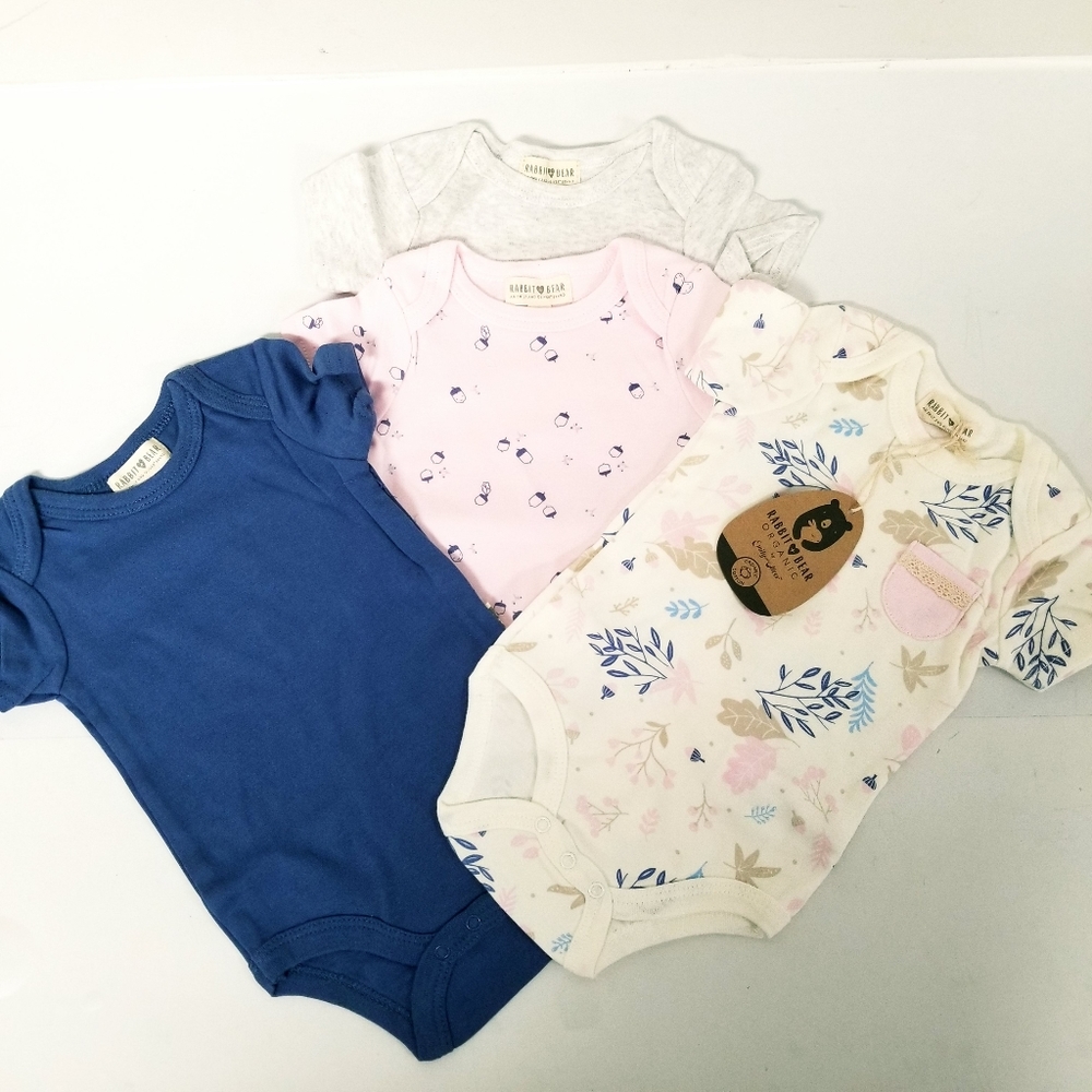 Rabbit + Bear Organic 4pc Girl Oneseis NWT